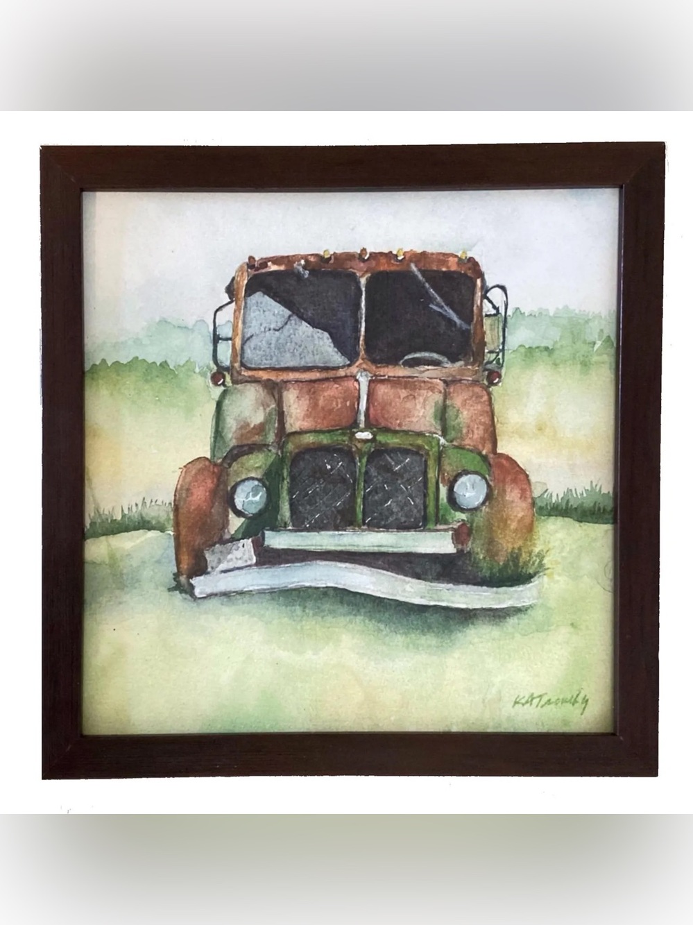 Vintage Dairy Truck Watercolor Painting: Framed Man Cave Wall Art Print